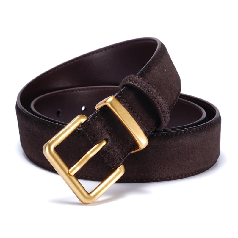 HAOBOYO Women's Suede Leather Belt - Gold Square Buckle for